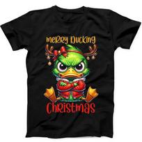 230 Gsm 100% Cotton Merry Ducking Christmas Duck Saying Meme Funny Gift Black Tee T Shirt B210 XXS juoda