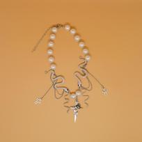 Pearl Snake Tassel Cross-Stitch Choker Necklace - Light Luxury Sweet Clavicle Chain