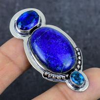 Lapis Lazuli, Topaz Gemstone 925 Sterling Silver Jewelry Pendant 2.25  J7K03