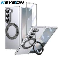 KEYSION 360° Rotating Magnetic Ring Stand Case for Samsung Galaxy Z Fold 6 5 5G Transparent Phone Cover with Screen Protector for Galaxy Z Fold 6 juoda