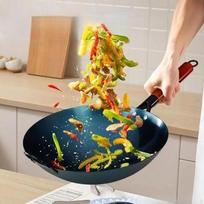Geležinė Wok keptuvė maišymui dujinei viryklei, daugiafunkcinė, patogi medinė rankena, tradicinė Pot Diameter 30cm