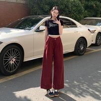 Straight Pants for Women Spring Rolled Jeans for Women High Waist Slimming Wide-leg Jeans for Women Spring Wide-leg Trousers for Women Spring XS