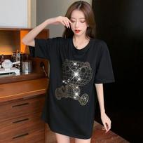 Heavy Industry Diamond Inlay Cartoon T-shirt Women's Short Sleeve Summer New Style Fashionable and Versatile Half-sleeved Tie Shirt M juoda