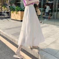 Chiffon A-line Skirt Fairy Super Fairy Forest Summer New Long High-waist Student Cake Skirt S balta