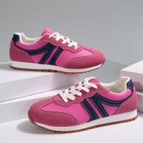 Women's Thick Sole Suede Patchwork Lace-Up Sports Chunky Autumn Casual Sneakers Spring and Autumn Outdoor Shoes of Woman 36 pink