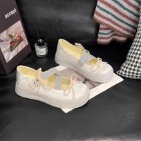 Elastic Band Bowtie Platform Ballet Shoes Women Round Toe Loafers Soft Bottom Chunky Heels Mary Jane Shoes Zapatillas Mujer 35 smėlis