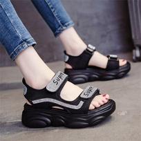 Platform sandals women ins tide 2025 new Internet celebrity Korean version versatile summer dad shoes flat soft-soled bear shoes 35