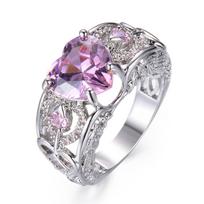 Natural Heart-Shaped Diamond-Inlaid Ruby Ring Heart-Shaped Crystal Engagement Ring Personalized Hollow-Out Ring Accessory 8 rožinė