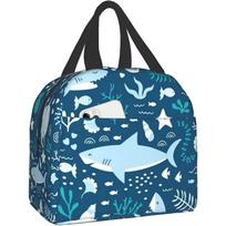 Insulated Lunch Bag for Work School Picnic Blue Cute Shark Cooler Lunch Box Containers for Adults Thermal Tote Portable Reusable 22x20x13CM smėlis