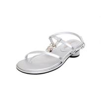Su Yinyin's same open-toed microfiber shoes 2025 summer new popular thick heel metal decorative round head sandals 35 sidabras