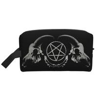 Gothic Occult Satan Penta Symbol Skull Storage Bag Portable Large Capacity Travel Toiletry Cosmetic Bag Makeup Organizer 25.5x16x12.5CM juoda