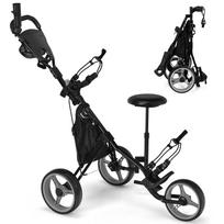 GIANTEX Golf Bag Carry Foldable Golf Cart Push Cart Golf Bag Cart Golf Cart Golf Carry 3 Wheels Adjustable Height Storage Freestanding Compact Push pilka spalva