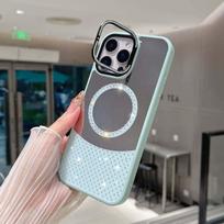 Veidrodinis dėklas Samsung Galaxy S24 Ultra/ S25/ S25 Plus/ S24 FE MagSafe magnetiniam makiažui Saldainio spalvos Blizgantis telefono dėklas su stoveliu Galaxy S24 Plus dangaus mėlyna spalva
