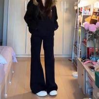 Retro Black Flare Jeans for Women In Winter Plus Velvet Low Waist Slim Pear-shaped Body Horseshoe Floor Mopping Pants S