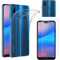 Case HUAWEI P20 LITE - Transparent Silicone + Tempered Glass Screen Protector Film [Phonillico®] skaidri
