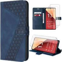 Coque pour Xiaomi Redmi Note 13 Pro 4G (pas pour 5G) Bleu Marine Cuir PU Embossé + 2 Verres Trempés