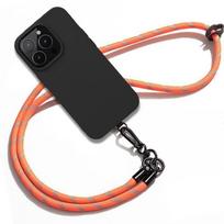 Cord Case for iPhone 15 Pro Max, Shockproof Black Protection with Sturdy Orange Cord