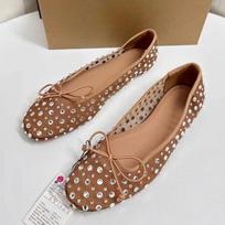 Luxury Crystal Women Ballet Flats Shiny Mesh Light Breathable Comfortable Walking Outside Brand  Autumn Shoes for Ladies 36 smėlis