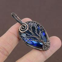 Tree Of Life London Blue Topaz Copper Wire Wrap Jewelry Pendant 2.36  v9O95