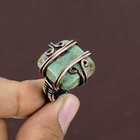 Ruby in Fuchsite Gemstone Handmade Copper Wire Wrap Jewelry Ring Size 6.5 i3L55