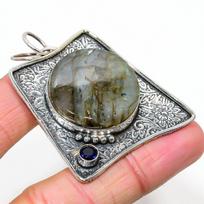 Labradorite, Blue Topaz 925 Sterling Silver Jewelry Pendant 2.17  l2z51