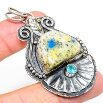 K2 Blue Azurite, Blue Topaz 925 Sterling Silver Gift Pendant 2.52  g8S68