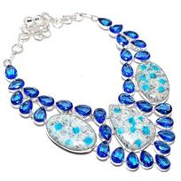 K2 Blue Azurite, Topaz Handmade 925 Sterling Silver Jewelry Necklace 18  y1Q64