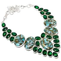 Copper Amazonite, Diopside Handmade 925 Sterling Silver Gift Necklace 18  S8K39