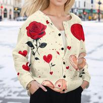 Moteriška mada Valentino dienos raštuotas ilgomis rankovėmis kardiganas sagomis L smėlis