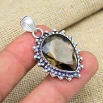 Smoky Topaz Gemstone Handmade 925 Sterling Silver Brand New Pendant Jewelry 1.65 Inches ruda