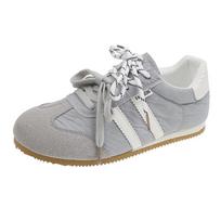 Leather retro German training shoes women's 2025 spring and autumn flat-bottomed casual board shoes sports shoes versatile Forrest Gump shoes little w 35 pilka spalva
