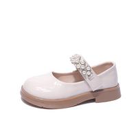 Girl Mary Jane Dress Children's Shoes Ballet Flat Shoes Non slip Girl Party School Pearl Children's Princess Leather Shoes 26 smėlis