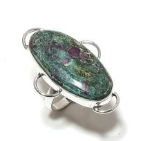 Ruby in Fuchsite Handmade  Ethnic 925 Sterling Silver Ring Size 8.5 Z0O47