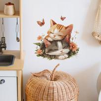 Cartoon Cute Kitten Sleeping Bedroom Living Room Entrance Home Background Beautification Wall Stickers 35*39cm/fun-f464