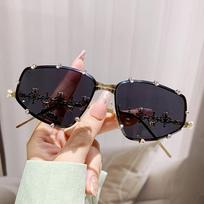 Sunglasses Design Sense Diamond-Encrusted Temple Street Shot Large Frame Sunglasses