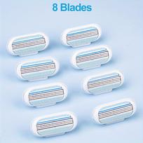 1 Handle + 8 Knife Heads / 8 Knife Heads, Women's Manual Hair Removal Shaver with 3 Layers of Stainless Steel Blades and Replaceable Safe Razor Head 8 Pcs Blades mėlyna