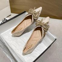 Women Flat Elegant Fashion Women Flat Fashion Ballet Shoes Ladies Bling Crystal Bow Tie Pointed Toe Flats Shoes Zapatos De Mujer 35