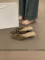 French temperament plush bag head half slippers lazy one pedal pointed muller shoes plush shoes women wear outside winter 35 chaki