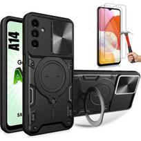 Case for Samsung Galaxy A14 4G-5G - Black - Military protection - Anti-slip - 2 Tempered Glasses juoda