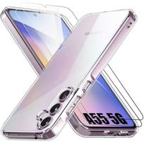 Protective Case for Samsung Galaxy A55 5G - Shockproof Silicone - Ultra Transparent - 2 Tempered Glasses skaidri