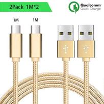 Micro USB Cable - Unspecified - Set of 2 - 1M - Golden Nylon - Compatible Android