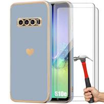 Case - Samsung - Galaxy S10e - Shockproof - Silicone - Gold Plated Heart Pattern - Blue mėlyna