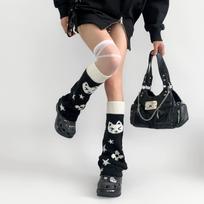 Star Kitten megztos vilnonės kilpinės kojinės moterims baltos kojinės tipo šiltos iki pusės blauzdos One Size black