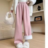 Antelope Cashmere Plus Velvet Wide-leg Pants for Women's Autumn and Winter Casual Narrow Version Straight Pants Thickened Soft Glutinous Rice Pants S