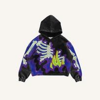 SCIONE 3D Printed Hooded Sweater with Retro Skeleton Pattern Hooded with Rope Pocket Hooded Sweater S black