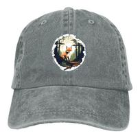 Washed Men's Baseball Cap On the tree Trucker Snapback Caps Dad Hat A Fox In The Wild Golf Hats Adjustable pilka spalva
