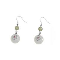 White Chalcedony Ping An Buckle Flower Ear Hook Classical Gongyan Ethnic Ancient Style Earrings Hetian Jade Five-Petaled Flower Zircon Earrings copper
