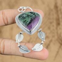 Natural Ruby Zoisite Gemstone Jewelry 925 Sterling Silver Pendant For Girls