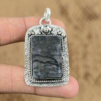 Womens day Deal 925 Sterling Silver Natural Dendrite Opal Flower Pendant Jewelry