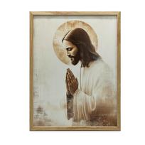 Jezus W Modlitwie - Złota Aureola Jezus W Modlitwie - Złota Aureola, 40X50 Cm, Rama Aluminiowa Czarna, Papier Matowy 230 Gsm 54